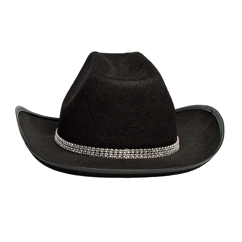 Chapeau Cowboy Noir avec Strass Chic - Accessoire Déguisement