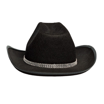 Chapeau Cowboy Noir avec Strass Chic - Accessoire Déguisement