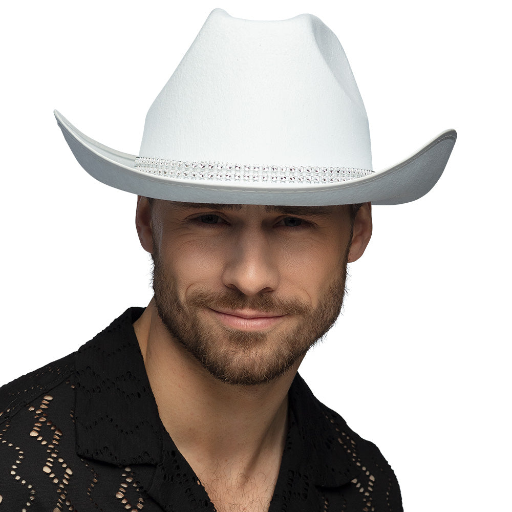 Chapeau Cowboy Blanc Pailleté - Accessoire Western Adulte