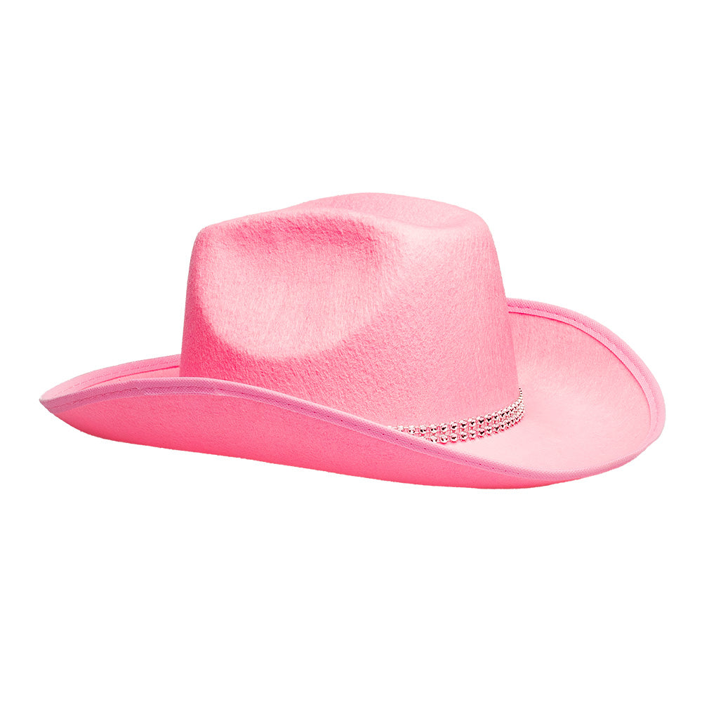 Chapeau Cowboy Rose Pailleté avec Bande Strass - Accessoire Fête