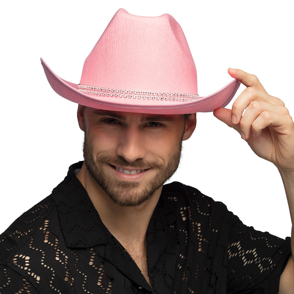 Chapeau Cowboy Rose Pailleté avec Bande Strass - Accessoire Fête