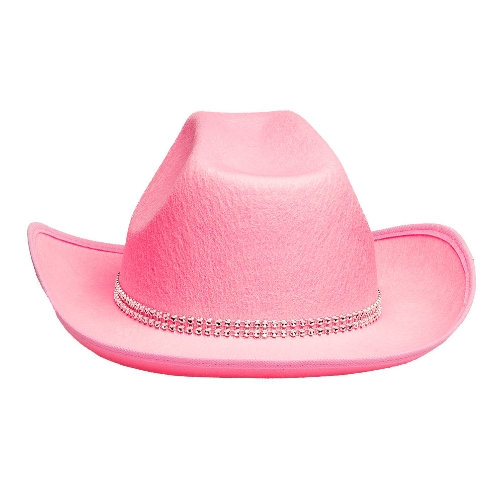 Chapeau Cowboy Rose Pailleté avec Bande Strass - Accessoire Fête