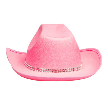 Chapeau Cowboy Rose Pailleté avec Bande Strass - Accessoire Fête