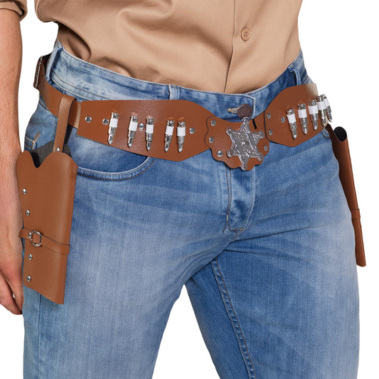 Ceinture Cowboy Cuir Marron avec Holster et Munitions