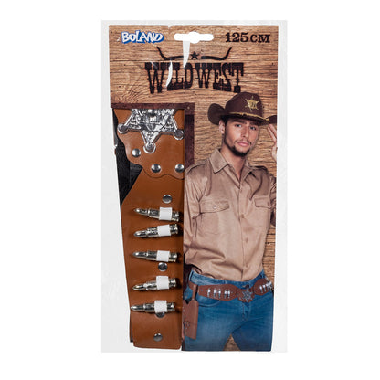 Ceinture Cowboy Cuir Marron avec Holster et Munitions