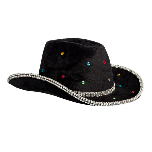 Chapeau Cowboy Noir Sequins et Strass - Déguisement Country