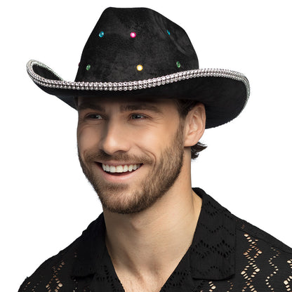 Chapeau Cowboy Noir Sequins et Strass - Déguisement Country