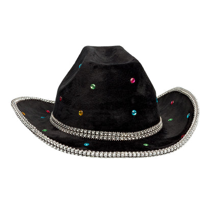 Chapeau Cowboy Noir Sequins et Strass - Déguisement Country