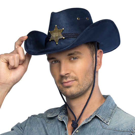 Chapeau de Cowboy Sheriff Bleu Marine avec Étoile Dorée