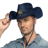 Chapeau de Cowboy Sheriff Bleu Marine avec Étoile Dorée