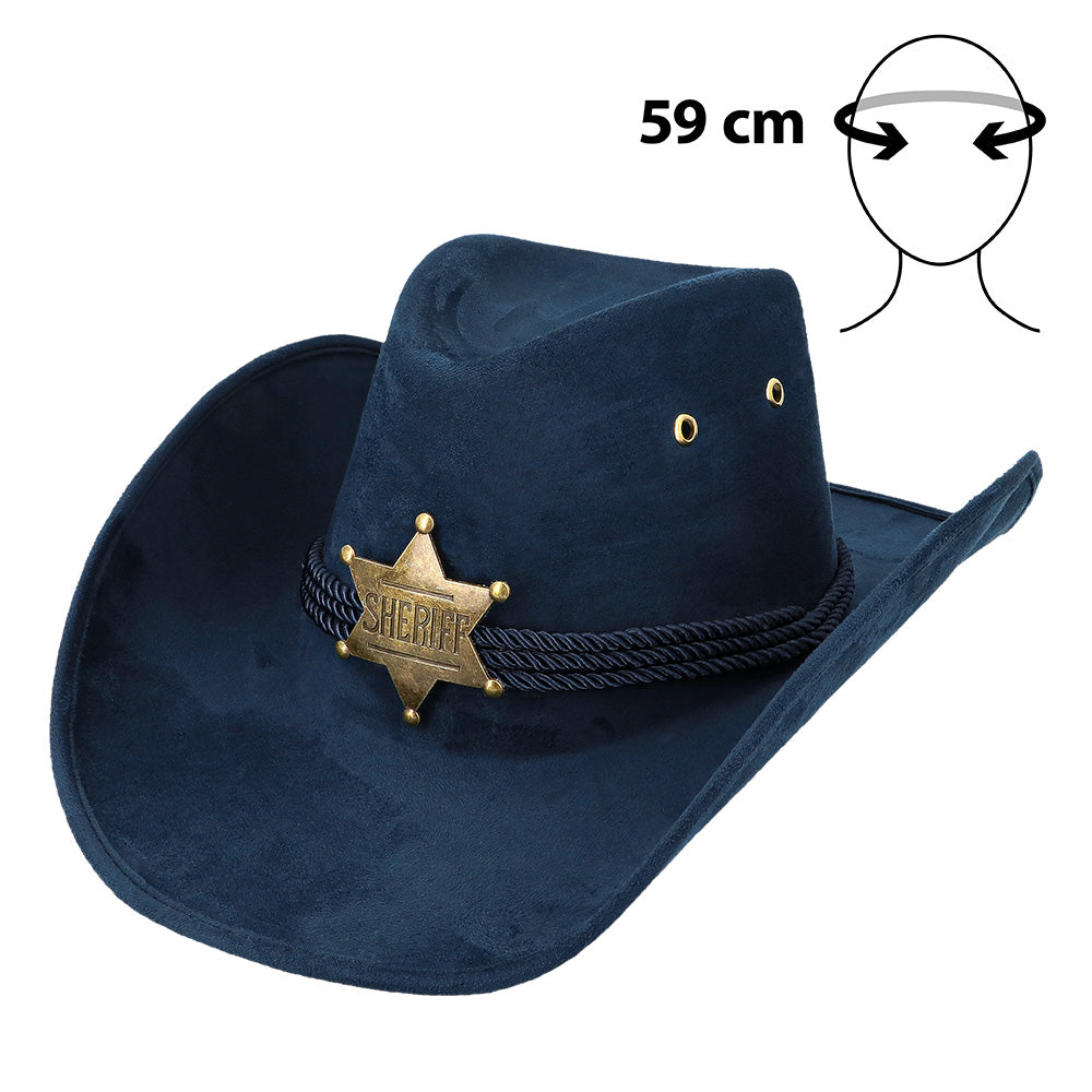 Chapeau de Cowboy Sheriff Bleu Marine avec Étoile Dorée