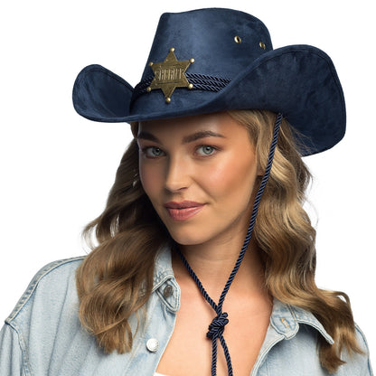 Chapeau de Cowboy Sheriff Bleu Marine avec Étoile Dorée