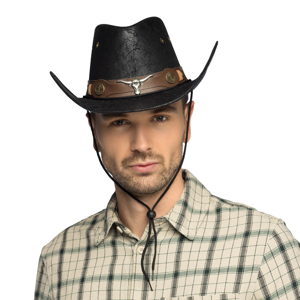 Chapeau Cowboy Noir Cuir Adulte - Style Western