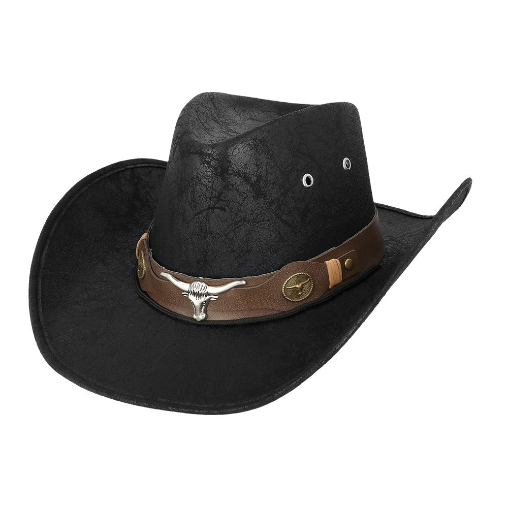 Chapeau Cowboy Noir Cuir Adulte - Style Western