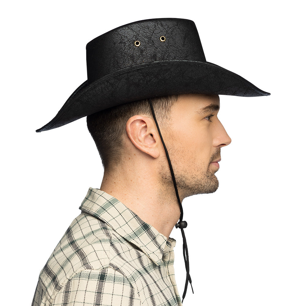 Chapeau Cowboy Noir Cuir Adulte - Style Western