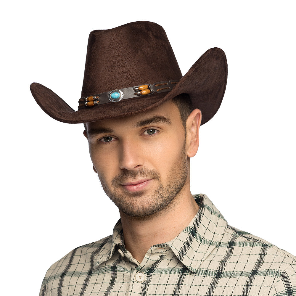 Chapeau Cowboy Marron Turquoise Western Adulte Unisexe