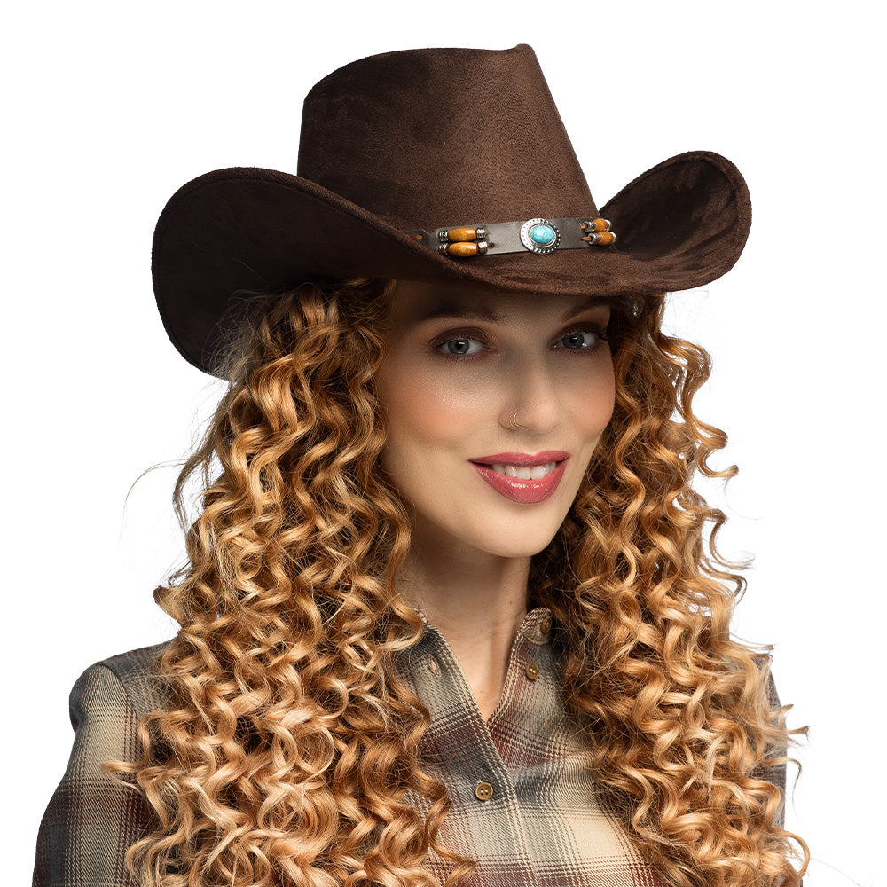 Chapeau Cowboy Marron Turquoise Western Adulte Unisexe