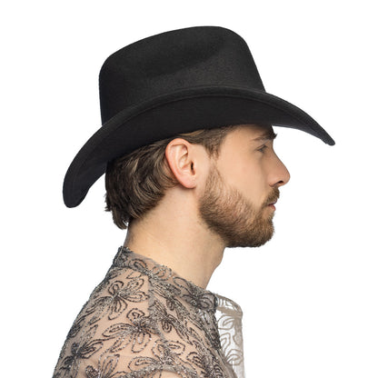 Chapeau Cowboy Noir avec Ceinture Cœurs Argentés
