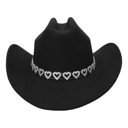 Chapeau Cowboy Noir avec Ceinture Cœurs Argentés