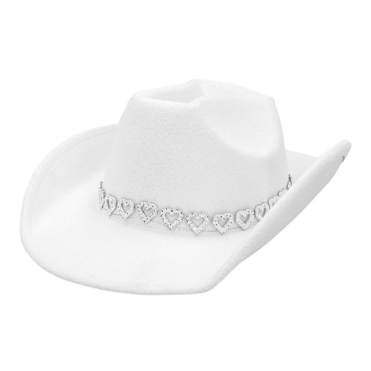 Chapeau Cowboy Blanc avec Cœurs Strass - Déguisement Western