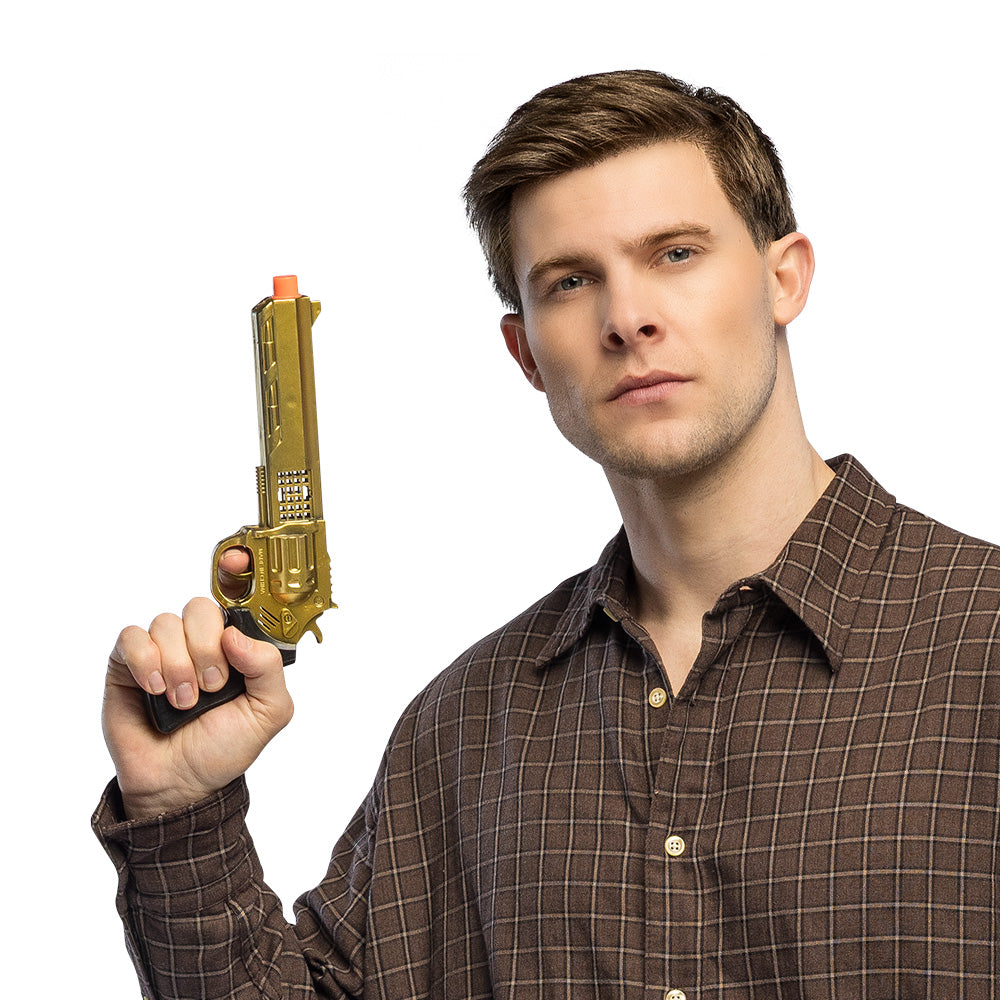 Pistolet Revolver Doré 26cm Son - Accessoire Déguisement