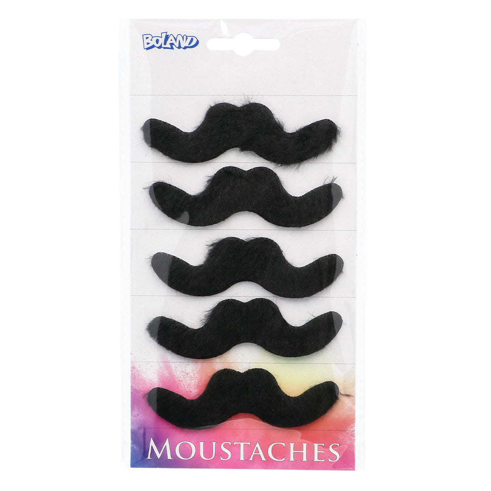 5 Moustaches Noires Adhésives - Accessoire Déguisement Party