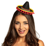 Chapeau Sombrero Mexicain Mini Noir et Jaune avec Pom-Poms