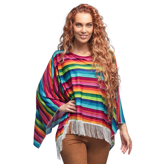 Poncho Arc-en-ciel à Franges - Déguisement Hippie Coloré