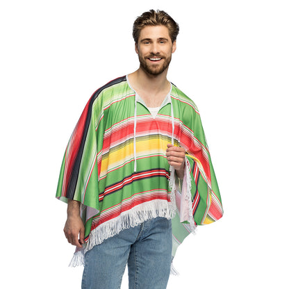 Poncho Rayé Mexicain Multicolore avec Franges - Accessoire Fiesta