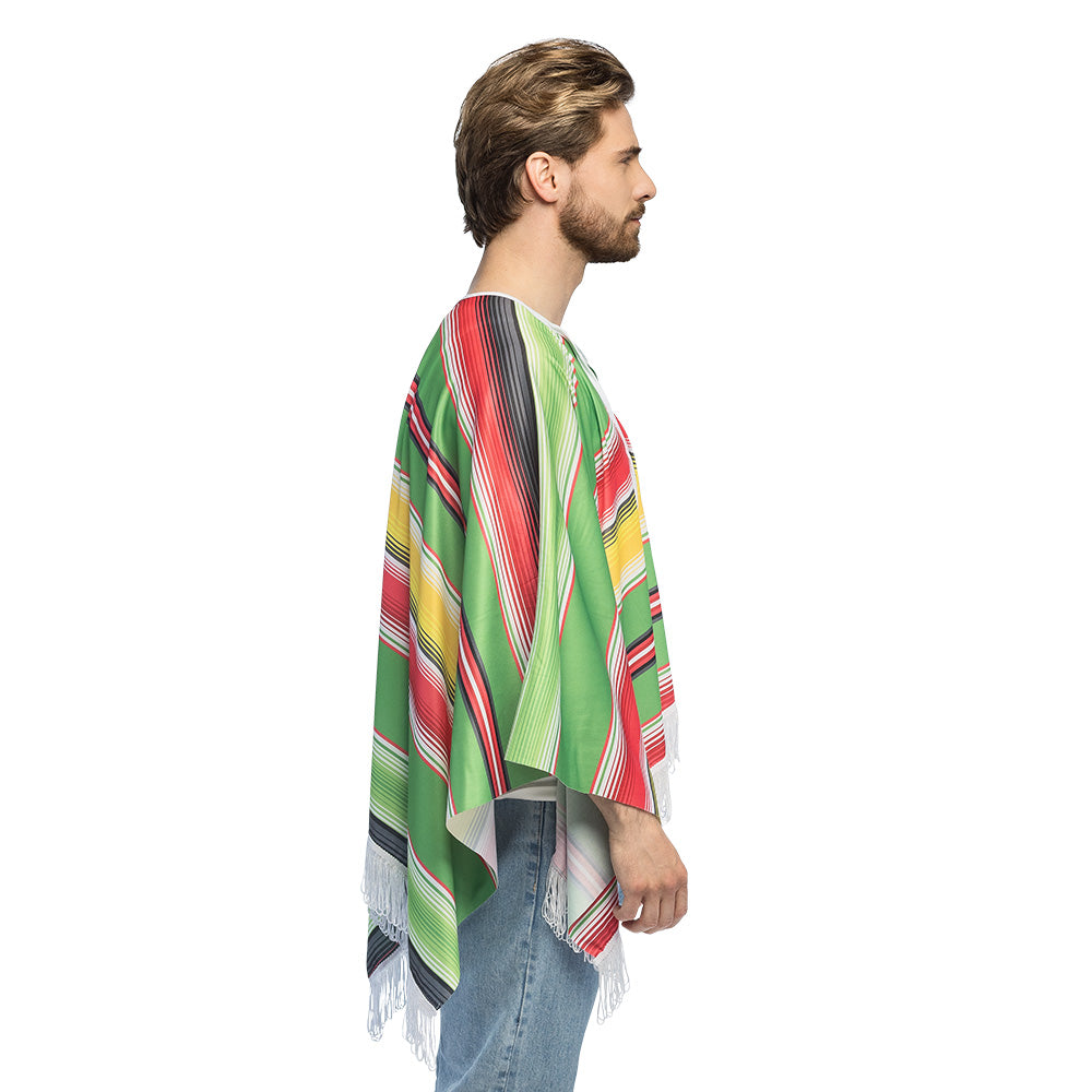 Poncho Rayé Mexicain Multicolore avec Franges - Accessoire Fiesta