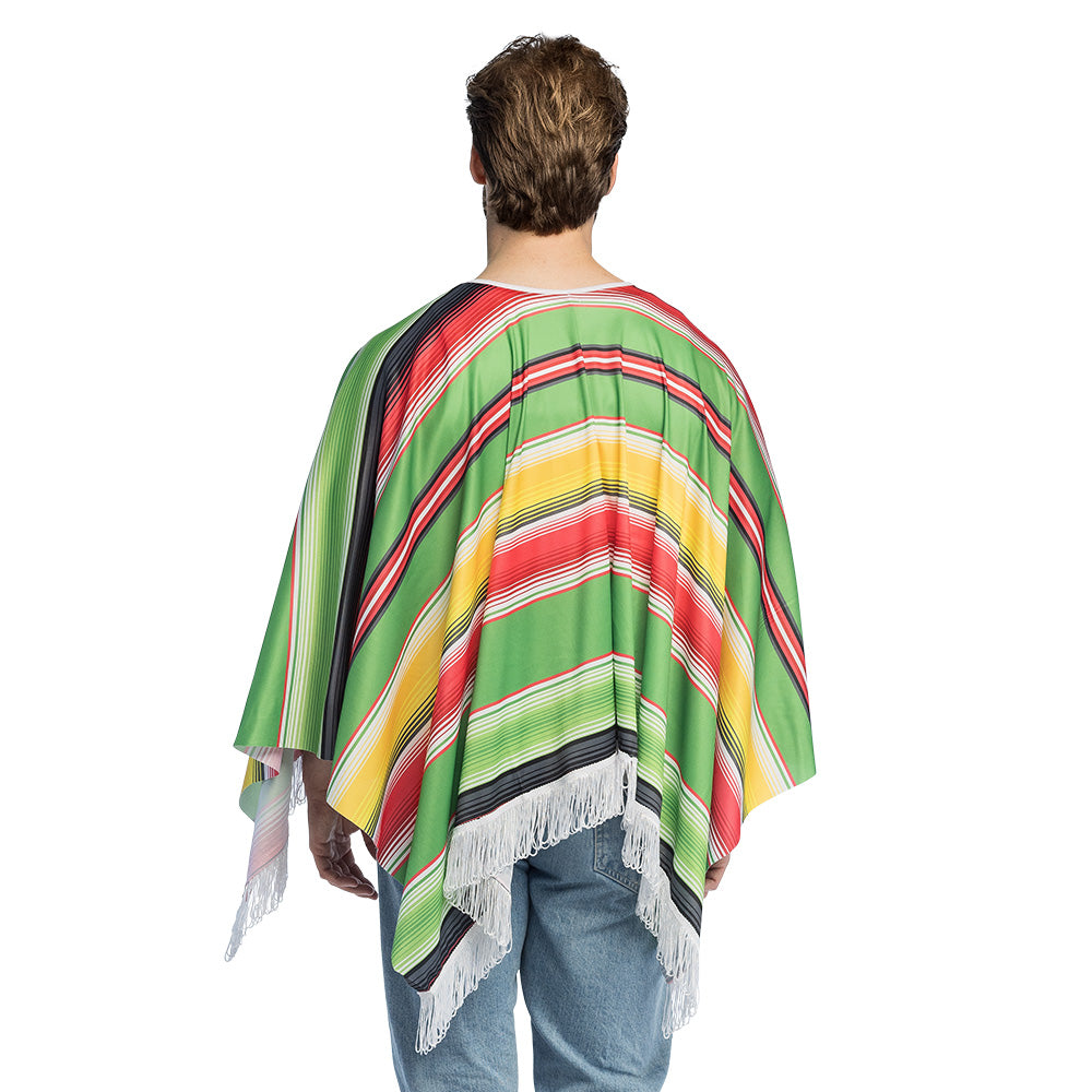 Poncho Rayé Mexicain Multicolore avec Franges - Accessoire Fiesta
