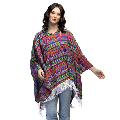 Poncho Rayé Multicolore avec Franges - Déguisement Ethnique