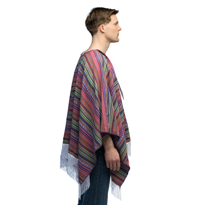 Poncho Rayé Multicolore avec Franges - Déguisement Ethnique