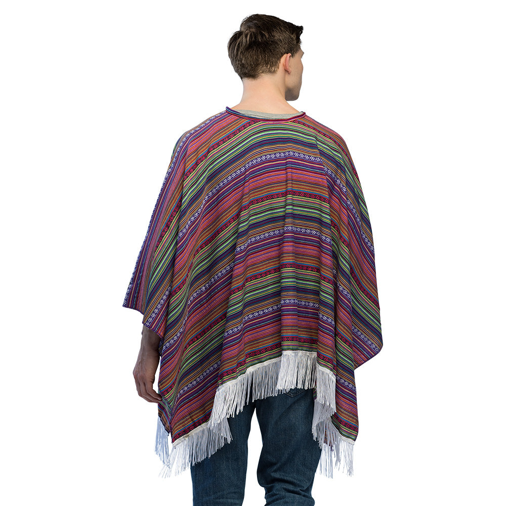 Poncho Rayé Multicolore avec Franges - Déguisement Ethnique