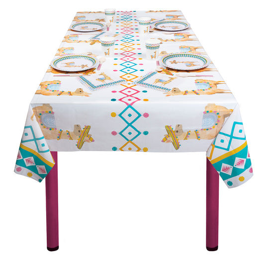 Nappe Lamas Colorée - Décoration de Table Fiesta Mexicaine