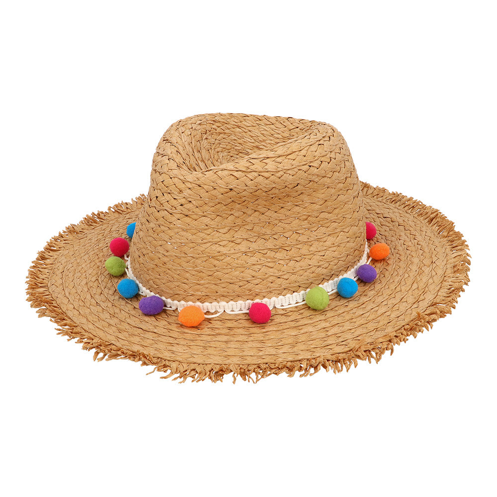 Chapeau de Paille Coloré avec Pompons - Accessoire Fête Déguisement