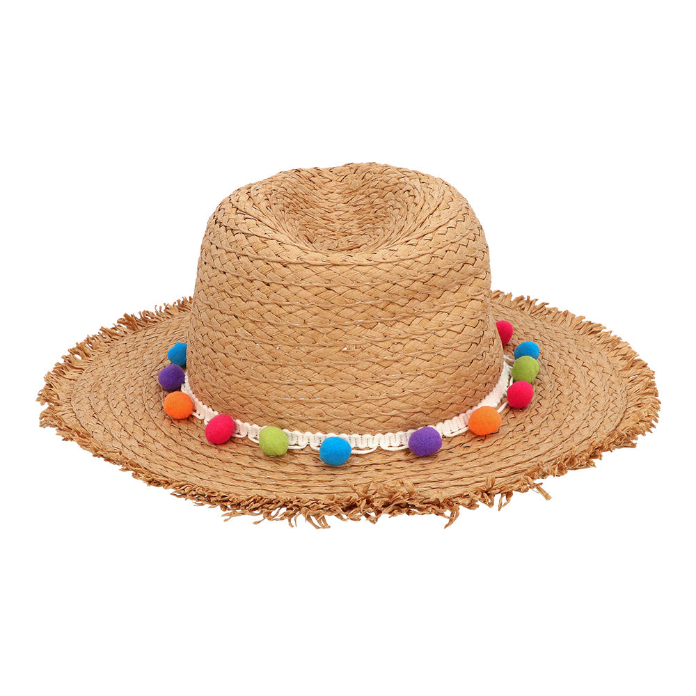 Chapeau de Paille Coloré avec Pompons - Accessoire Fête Déguisement