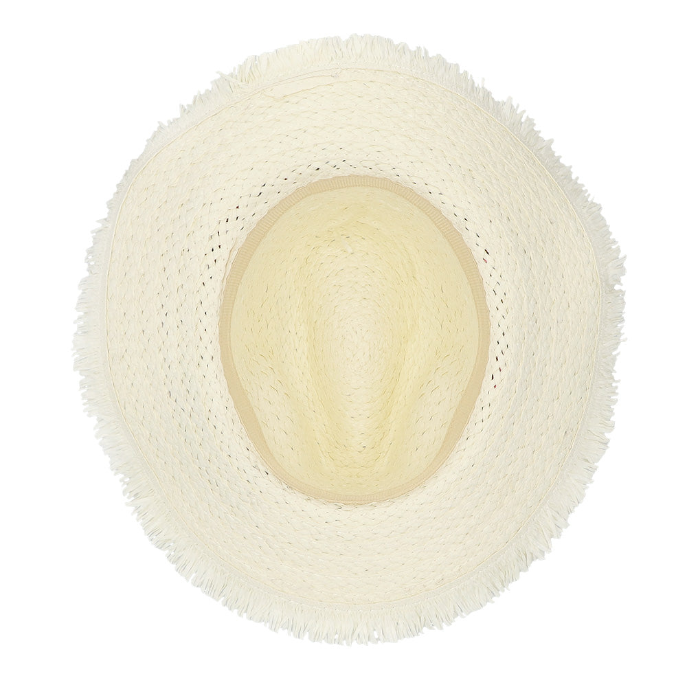 Chapeau Cowboy Blanc Paille - Bord Frangé Multicolore 59cm