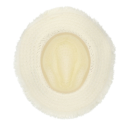 Chapeau Cowboy Blanc Paille - Bord Frangé Multicolore 59cm