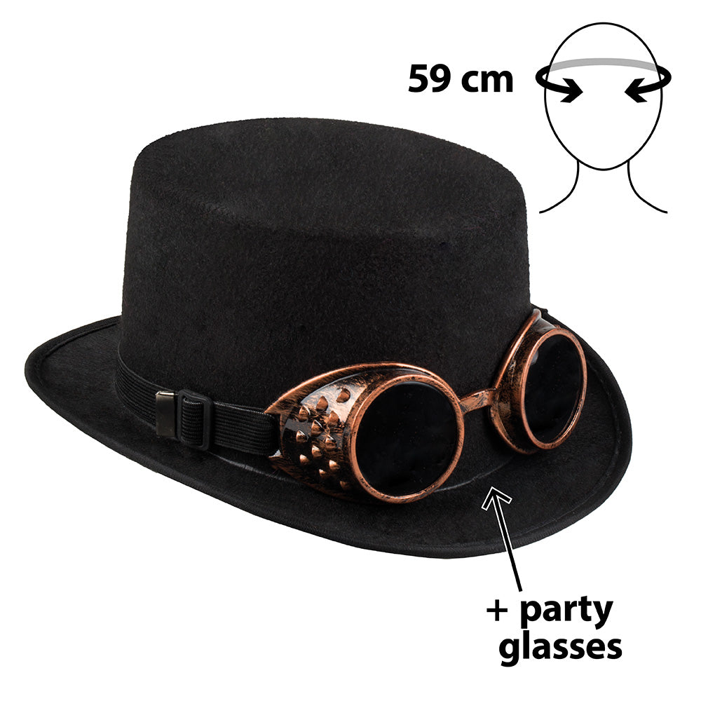 Haut-de-forme Steampunk avec Lunettes Copper Party