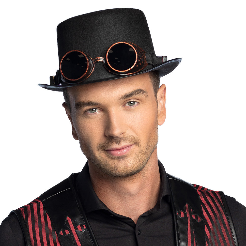 Haut-de-forme Steampunk avec Lunettes Copper Party