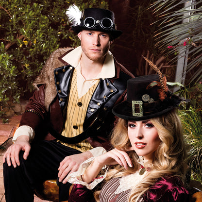 Chapeau Haut de Forme Steampunk Noir avec Lunettes Party