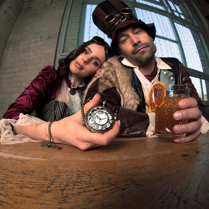 Montre Gousset Steampunk Chaîne Dorée - Accessoire Déguisement