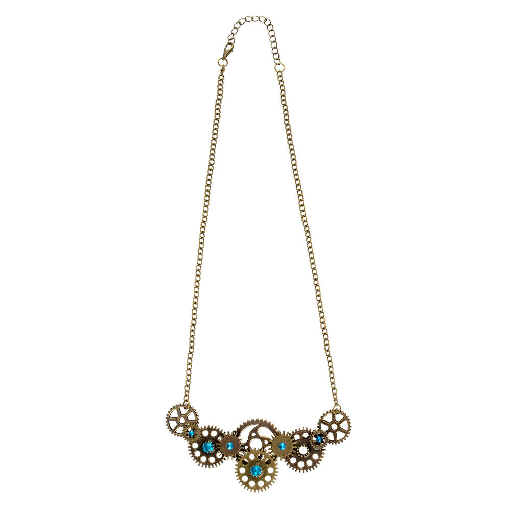 Collier Steampunk Engrenages Bleus - Accessoire Vintage Rétro