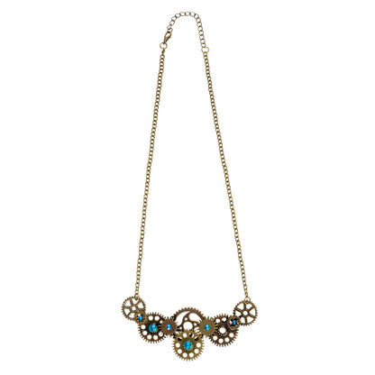 Collier Steampunk Engrenages Bleus - Accessoire Vintage Rétro