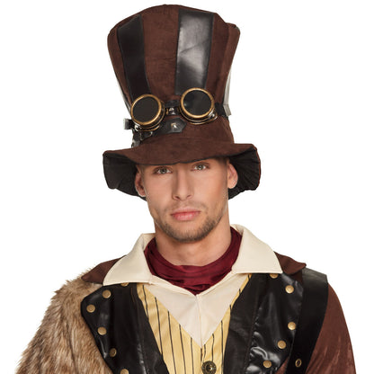 Haut de Forme Steampunk Marron avec Lunettes Dorées