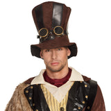 Haut de Forme Steampunk Marron avec Lunettes Dorées