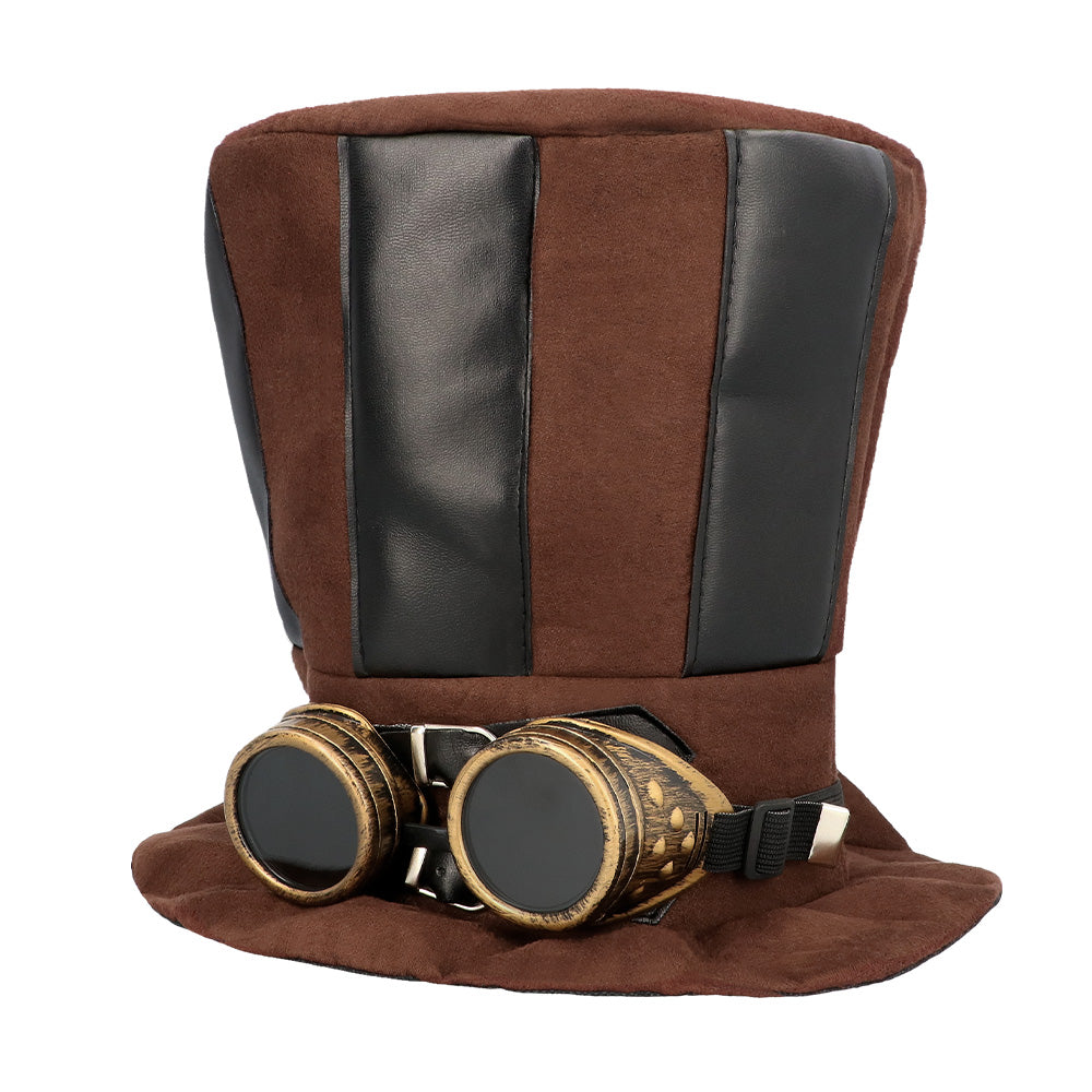 Haut de Forme Steampunk Marron avec Lunettes Dorées