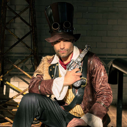Haut de Forme Steampunk Marron avec Lunettes Dorées