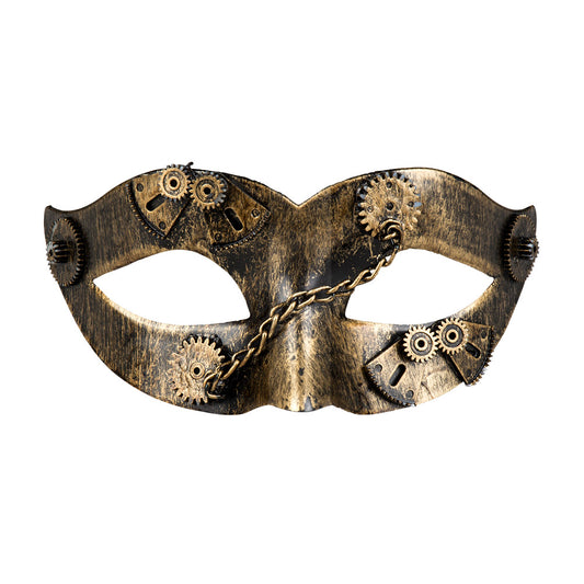 Masque Steampunk Doré avec Engrenages - Loup de Soirée